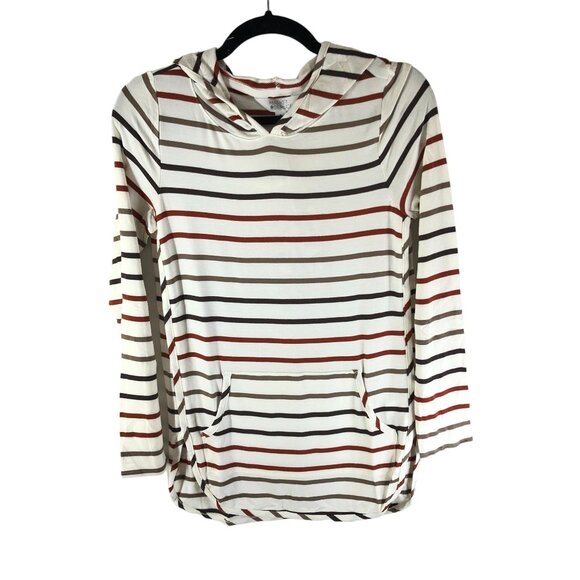 Market & Spruce Milania French Terry Curved Hem Hoodie Striped Pockets XS - Picture 1 of 4